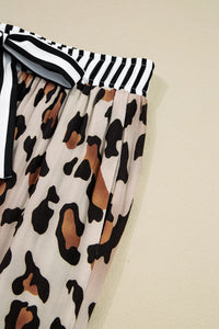 Leopard Print with Black/White Striped Accents 2pc Pants Pajama Set