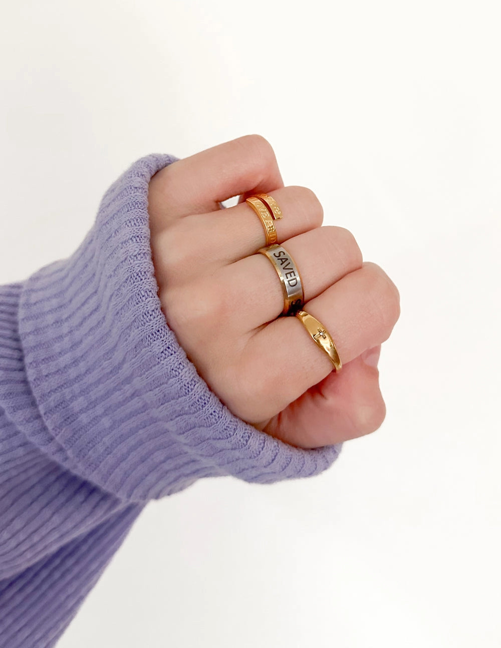 "Saved" Gold-Colored Stackable Ring