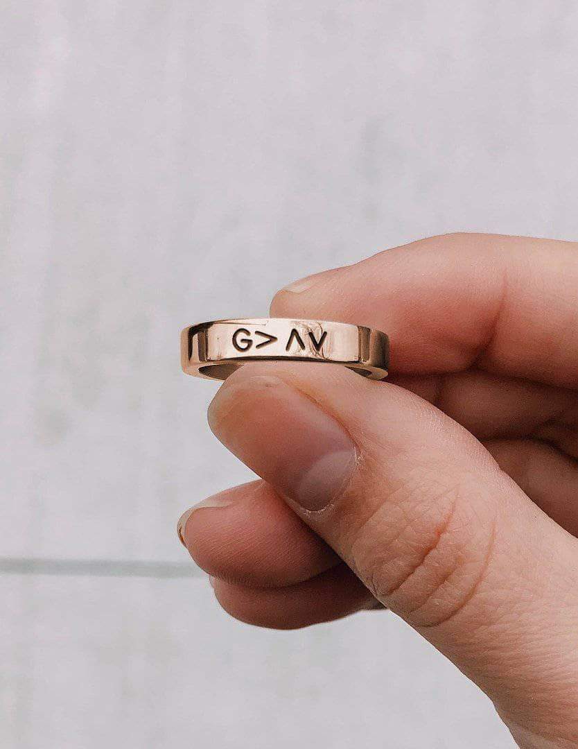 "God is Greater…Highs Lows" Rose Gold-Colored Stackable Ring