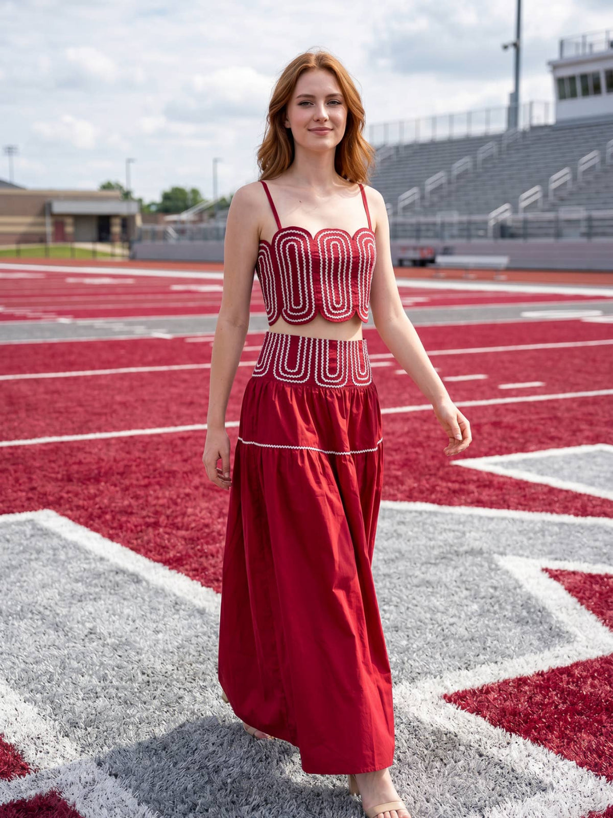 Lightweight Crimson Red (98% Cotton) Cropped Top & Skirt Set