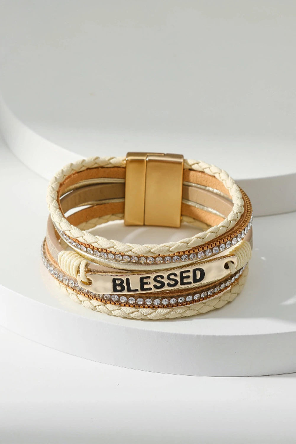 Beige BLESSED Layered Buckle Bracelet