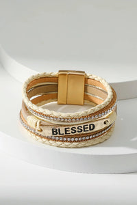 Beige BLESSED Layered Buckle Bracelet