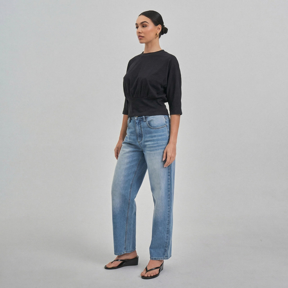 Jaclyn (Black) 3/4 Sleeve 94% Cotton Top