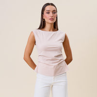 Side Pleated (Natural) Boatneck 95% Cotton Top