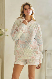 Floral Textured Quilted-Print Hoodie