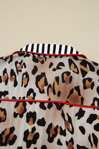 Leopard Print with Black/White Striped Accents 2pc Pants Pajama Set
