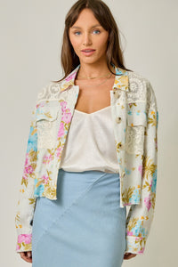 White Floral 100% Cotton and Lace Lightweight Jacket