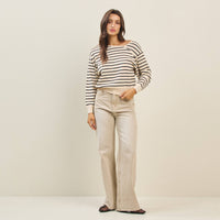 Asymmetric Boat Neck Cream & Black Sweater
