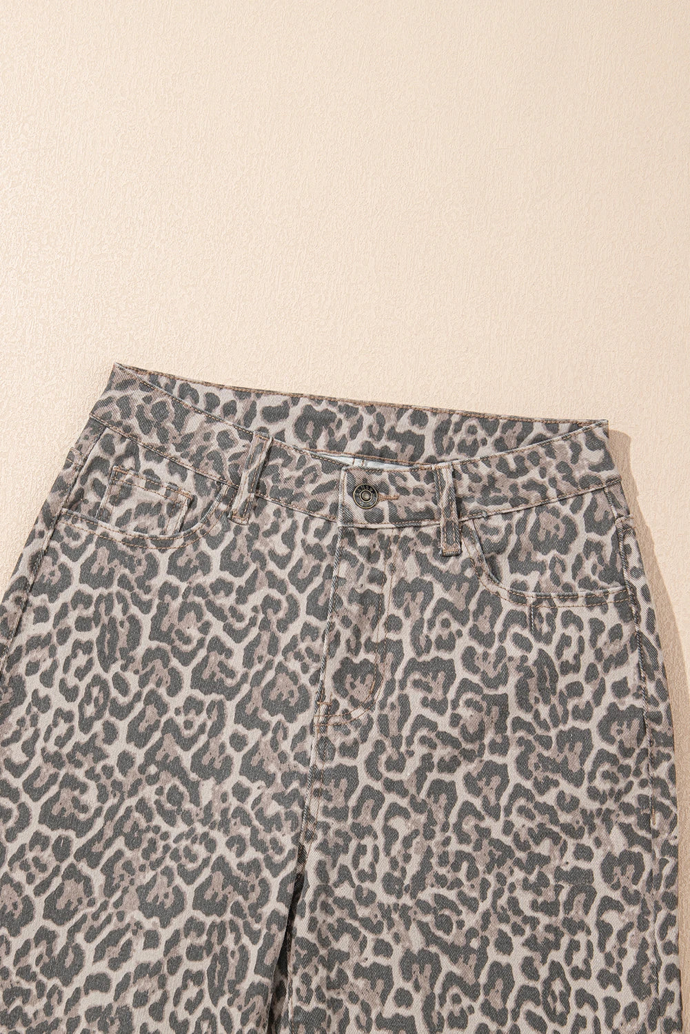 High-Rise Brown Leopard Frayed Edge Wide Leg Jeans