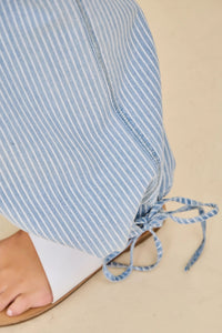 Striped Soft-Denim Balloon Pants with Front Patch Pockets & Faux Back Pockets