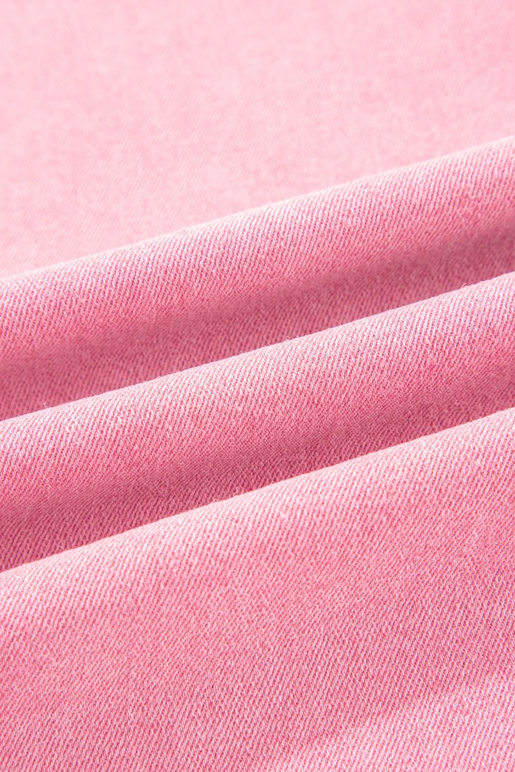 Dolly Pink Acid-Washed Cropped Wide Leg Jeans