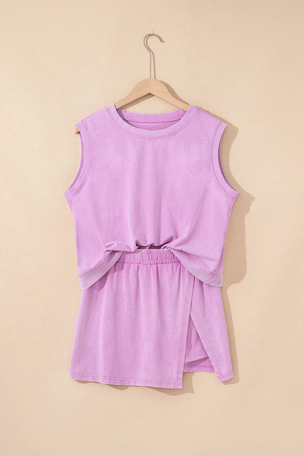 Phalaenopsis 2 Pieces Mineral Wash Cotton Tank Top Lined Split Skirt Set