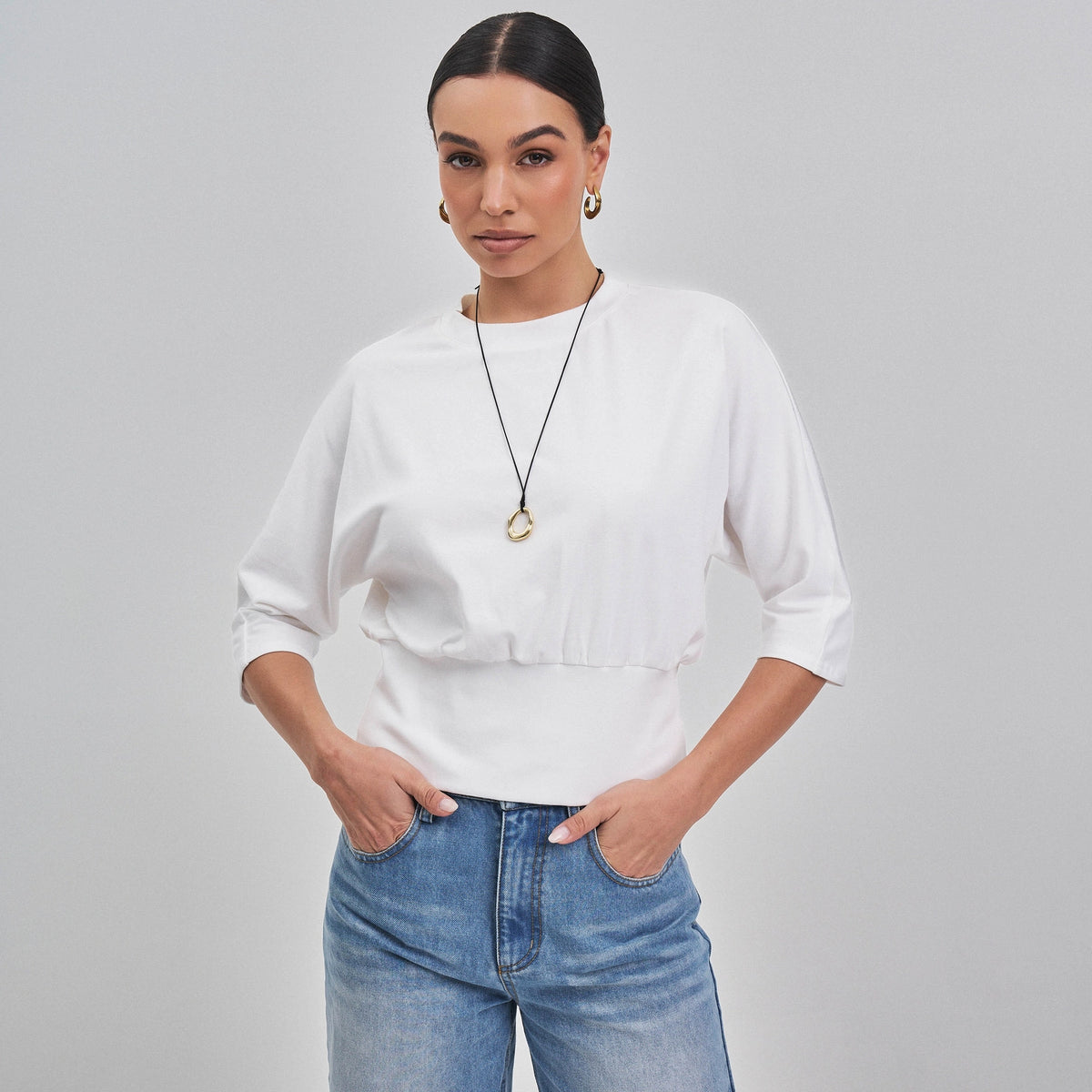 Jaclyn (Ivory) 3/4 Sleeve 94% Cotton Top