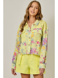 Bright Yellow Floral 100% Cotton and Lace Lightweight Jacket