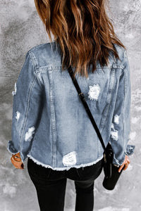 Ella Blue Jean Jacket, Distressed w/Raw Hem