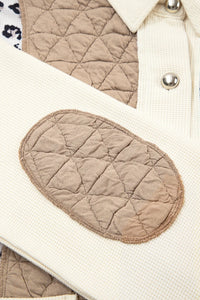 Khaki & Leopard Patchwork Quilted Button-Front Lightweight Jacket with Pockets