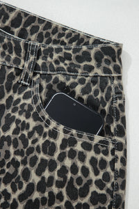 High-Rise Black Leopard Print Barrel Jeans