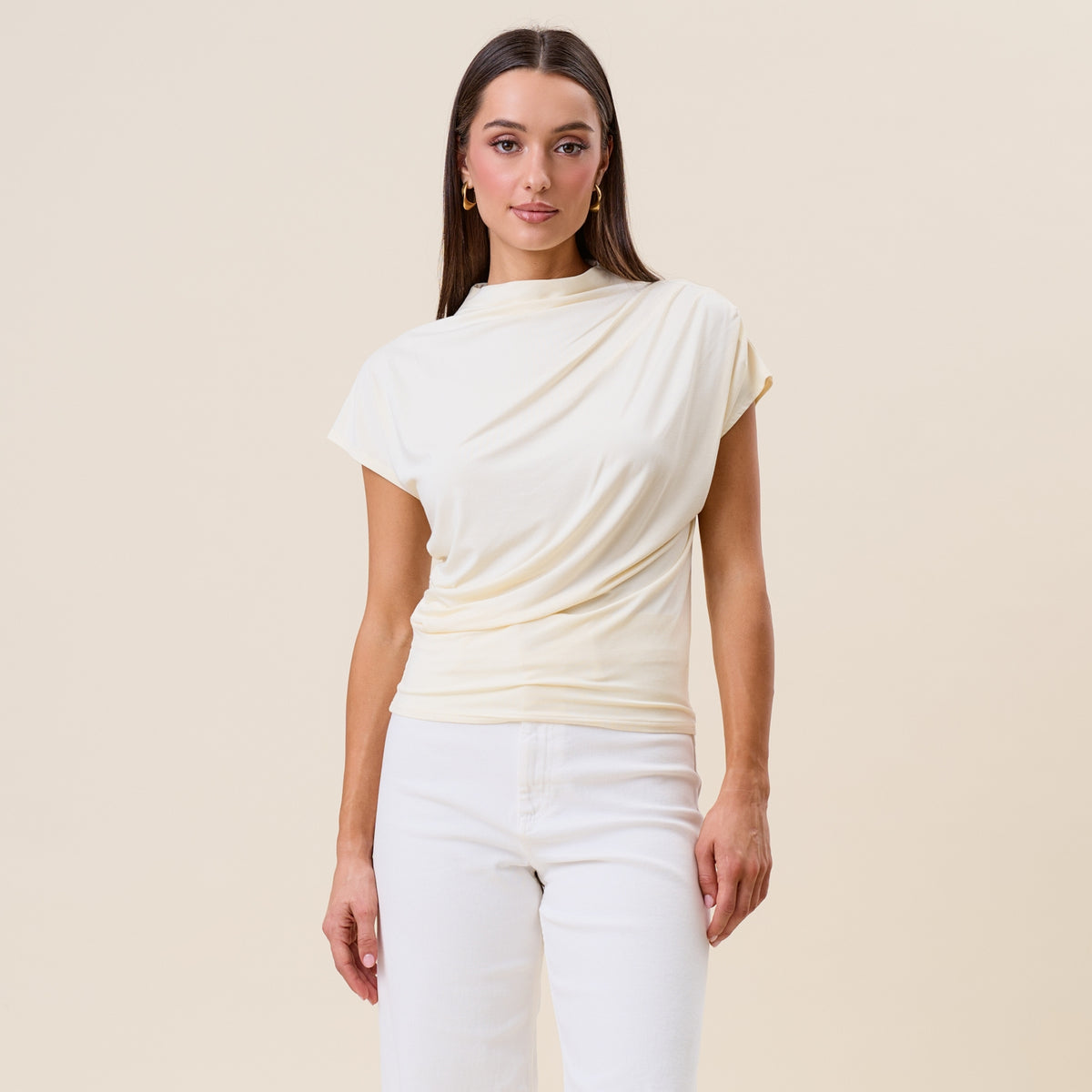 Draped (Cream) Rayon/Spandex Top