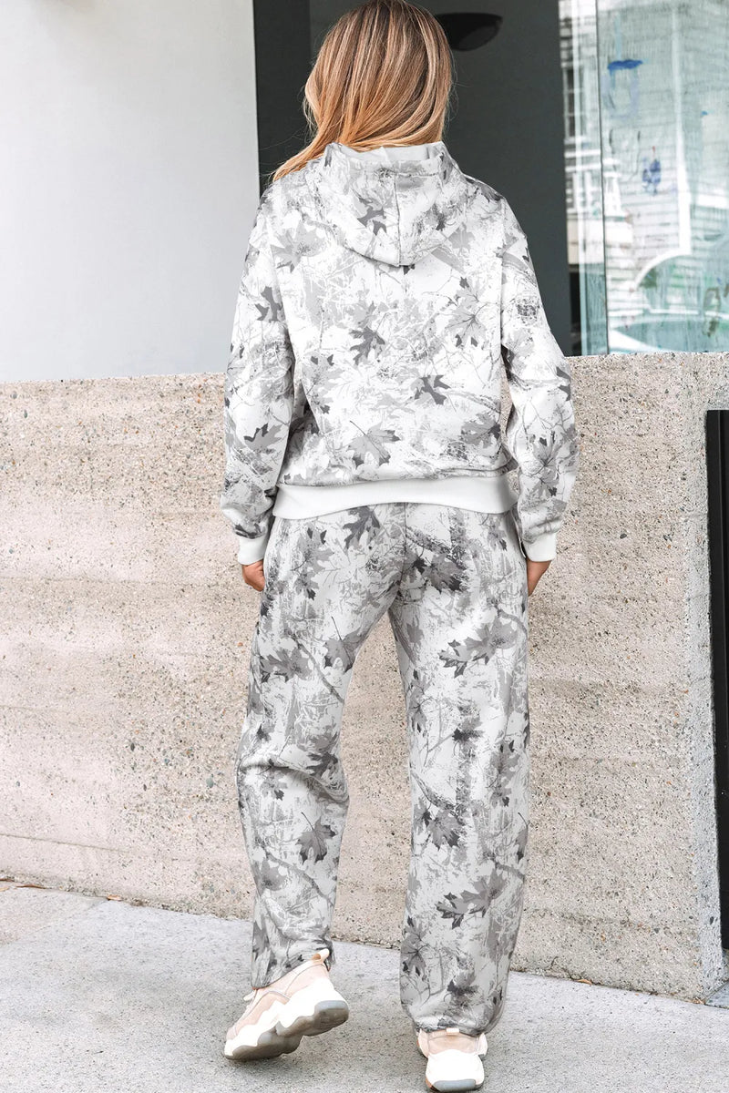 Light Grey Soft Camo Hoodie and Drawstring Sweatpants Set