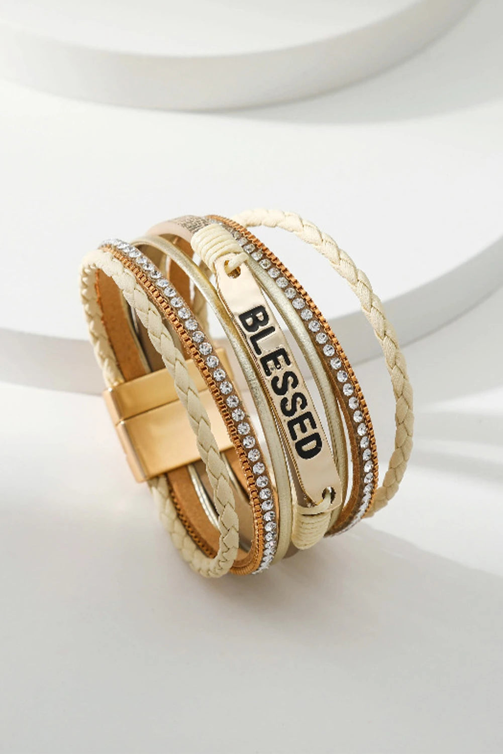 Beige BLESSED Layered Buckle Bracelet
