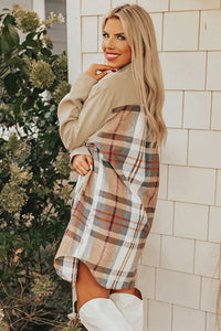 Khaki Plaid Patchwork Mini Dress