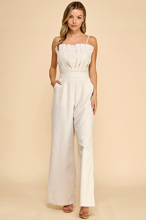 Accordian Shape (Cream) Cami Linen Jumpsuit