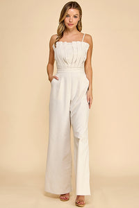 Accordian Shape (Cream) Cami Linen Jumpsuit