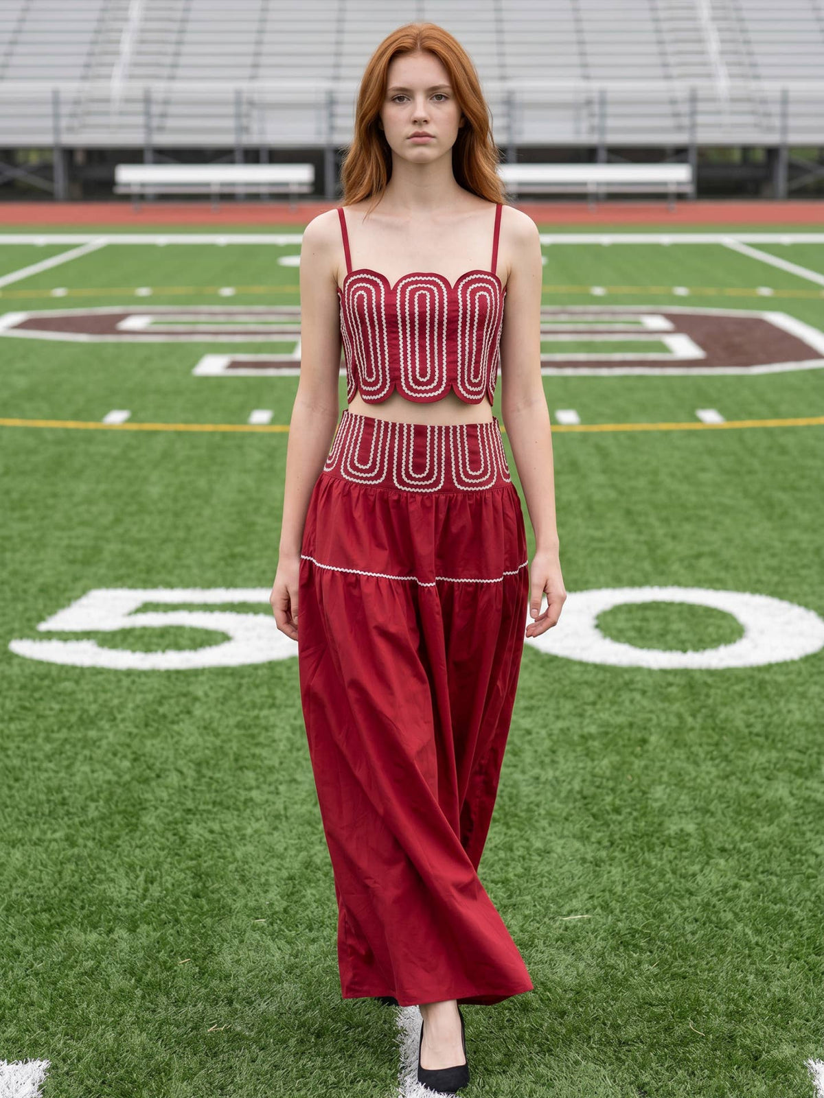 Lightweight Crimson Red (98% Cotton) Cropped Top & Skirt Set