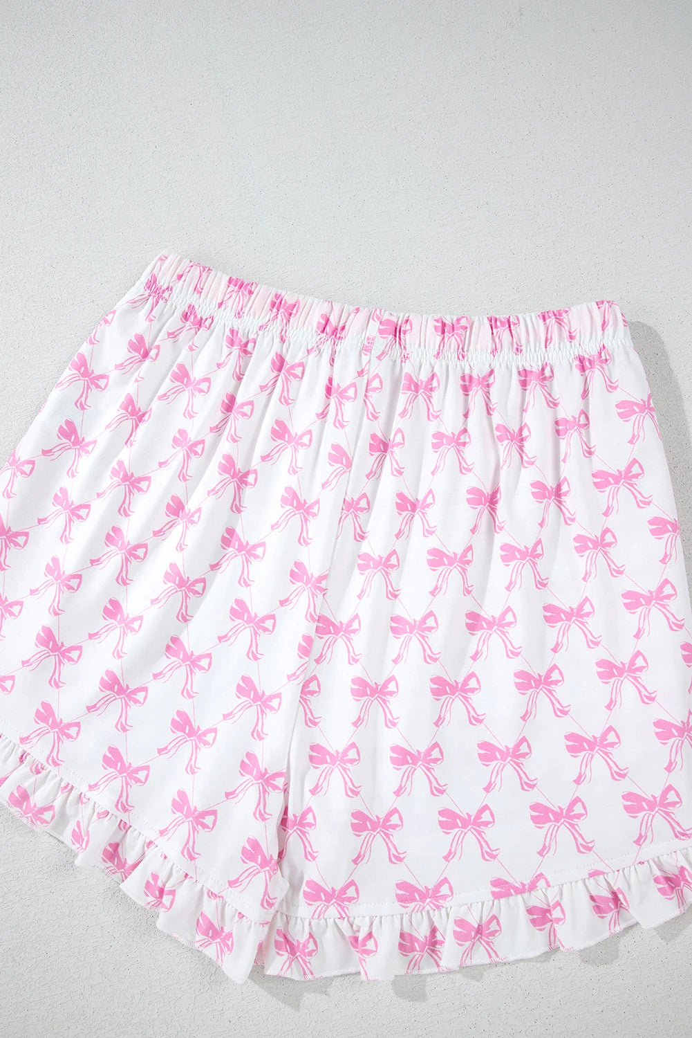 Millie Pink and White Bow Ruffled Shorts 2pc Pajama Set