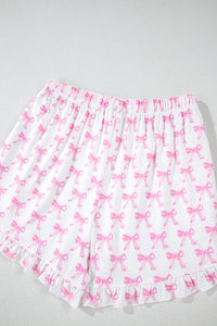 Millie Pink and White Bow Ruffled Shorts 2pc Pajama Set