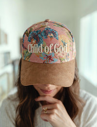 Embroidered (Pink Floral) Child of God Ribbed Snapback Hat