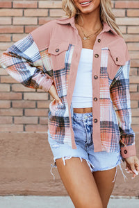 Light Pink Corduroy and Soft Plaid Shacket with Pockets