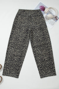High-Rise Black Leopard Print Barrel Jeans