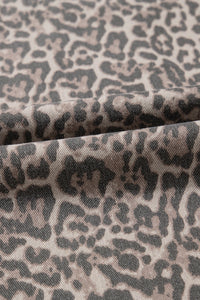 High-Rise Brown Leopard Frayed Edge Wide Leg Jeans