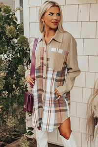 Khaki Plaid Patchwork Mini Dress