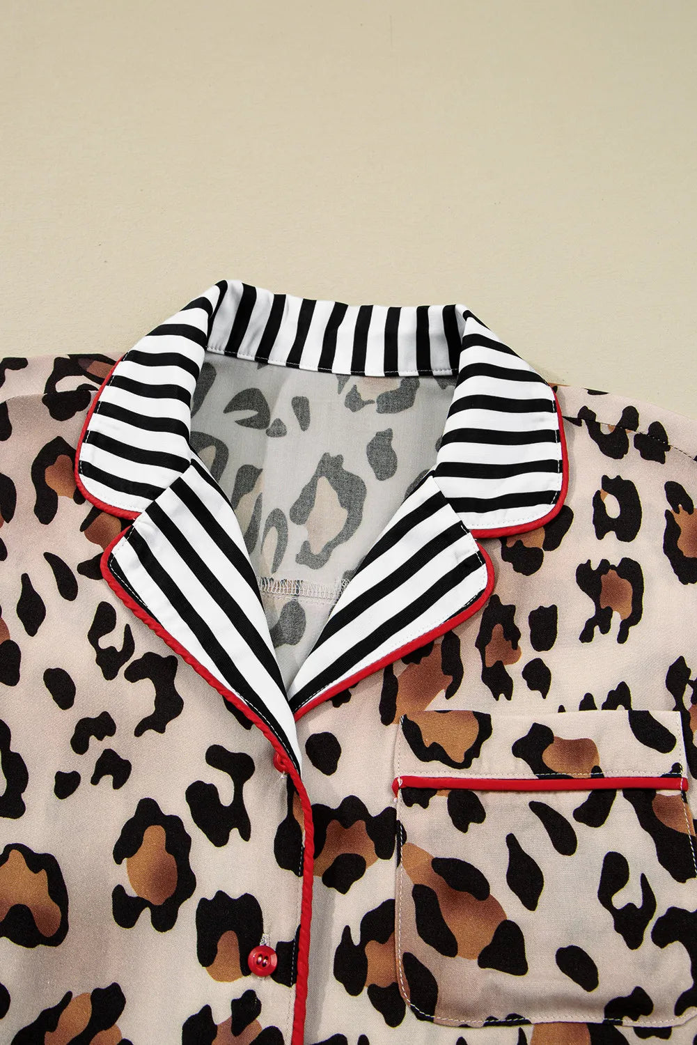 Leopard Print with Black/White Striped Accents 2pc Pants Pajama Set