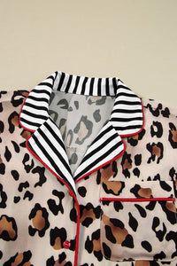 Leopard Print with Black/White Striped Accents 2pc Pants Pajama Set