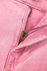 Dolly Pink Acid-Washed Cropped Wide Leg Jeans