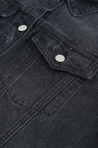 Ella Black Jean Jacket, Distressed w/Raw Hem
