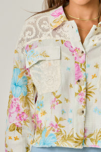 White Floral 100% Cotton and Lace Lightweight Jacket