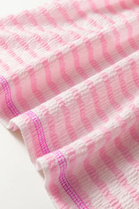 Pink Striped Half Sleeve, Classy Fit Knit Top