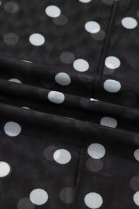 All-Over Black/White Polka Dot Mock Neck Mesh Long Sleeve Top