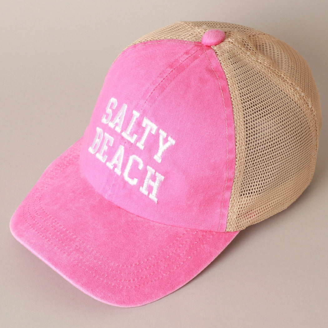 Salty Beach (Hot Pink) Embroidered Mesh-Back Hat
