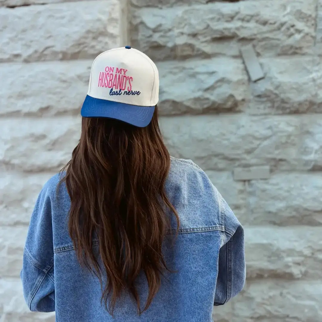 Embroidered (Blue & Tan) On My Husband's Last Nerve Snapback Hat