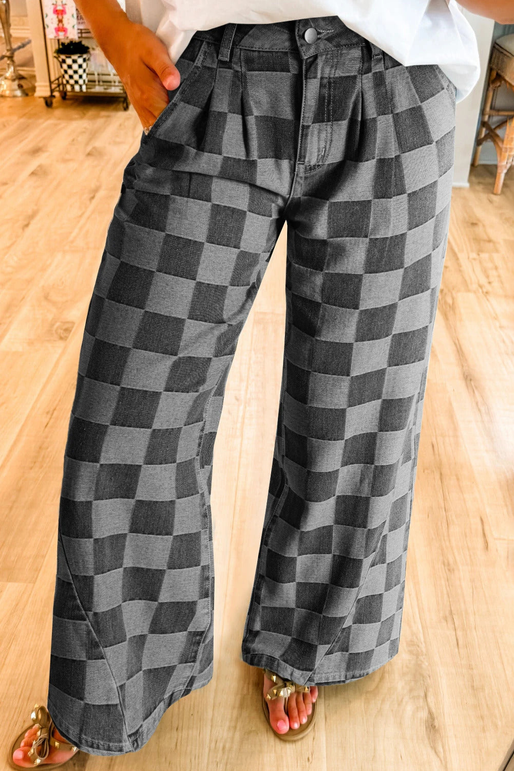 Gretchen Grey & Black Checkered Denim Jeans