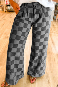 Gretchen Grey & Black Checkered Denim Jeans
