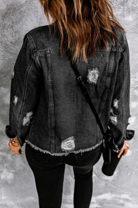 Ella Black Jean Jacket, Distressed w/Raw Hem