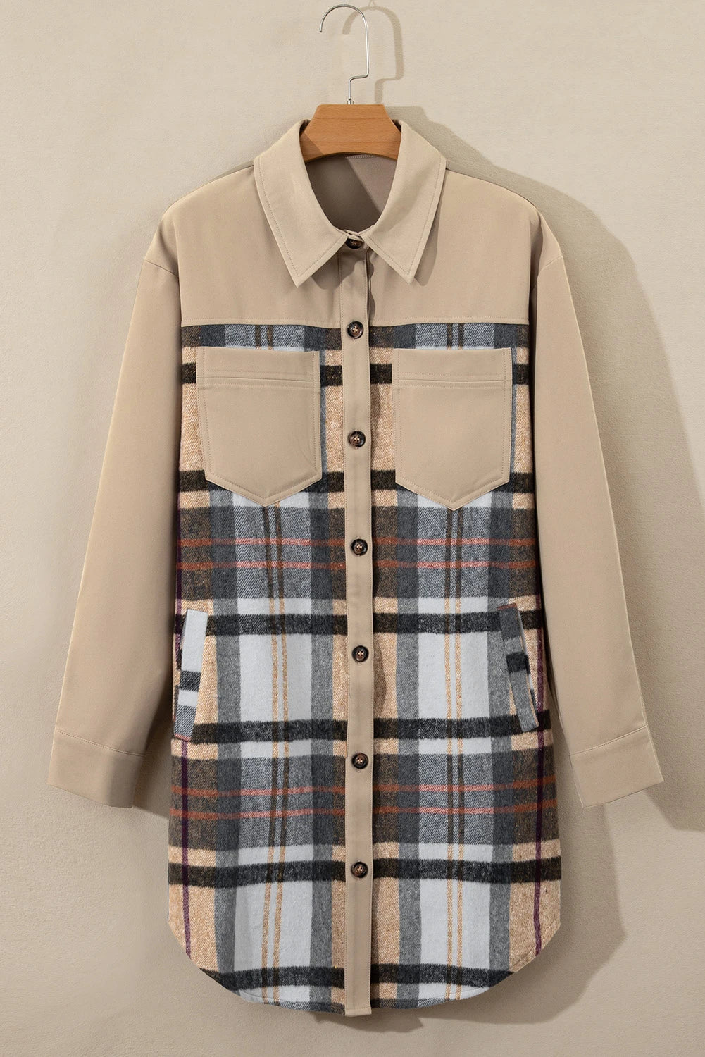 Khaki Plaid Patchwork Mini Dress