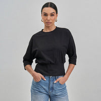 Jaclyn (Black) 3/4 Sleeve 94% Cotton Top