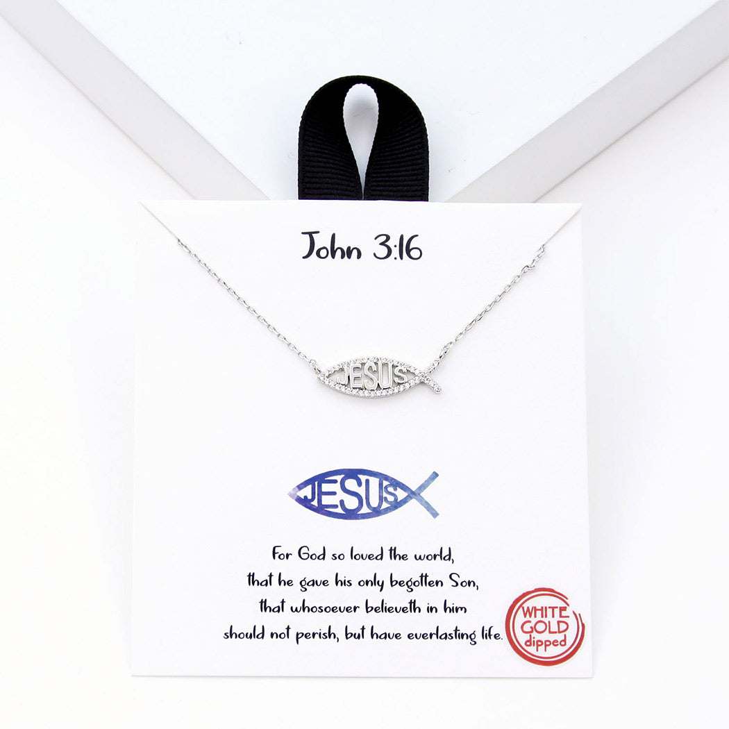 Cubic Zirconia Gold-Dipped Jesus Fish Pendant Necklace